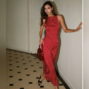 NWT Cowl Neck Satin Backless Maxi Dress